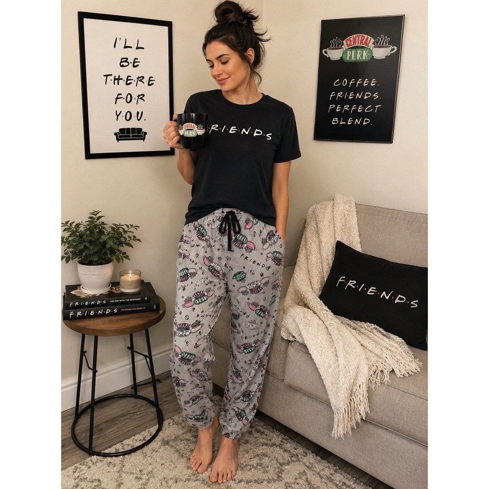 FRIENDS TV Show Series Soft Gray Pajama Pants Central Perk Womens Size Large
